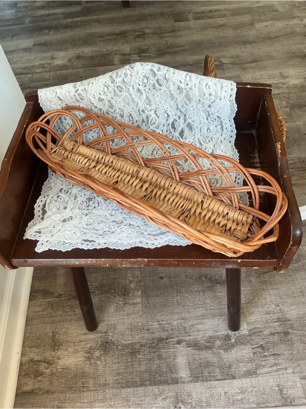 Vintage Woven Rattan Long Bread Basket French country- Natural Tan